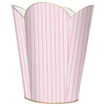 Pink and Green Stripe Tin Wastepaper Basket