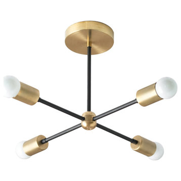 Gold 4-Spoke Sputnik Modern Ceiling Light, Brass/Black
