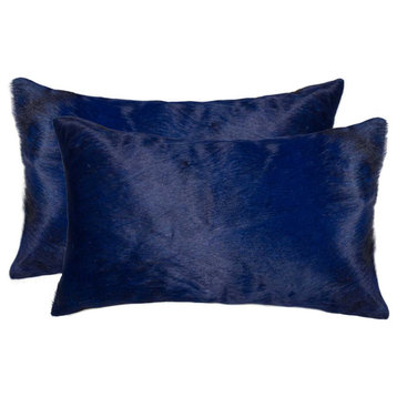 HomeRoots 12" x 20" x 5" Navy, Cowhide Pillow 2-Pack
