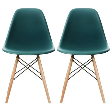 Modern Plastic Eiffel Chairs Dining Chair, Set of 2, Teal