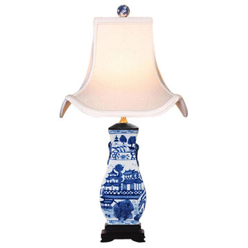 Blue and White Blue Willow Chinese Porcelain Vase Table Lamp 22"