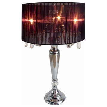 Trendy Sheer Table Lamp With Hanging Crystals and Sheer Shade, Black, Pack of 2