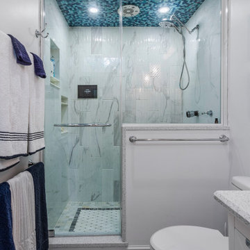 Vibrant Coastal-Inspired Shower With Striking Blue Accents