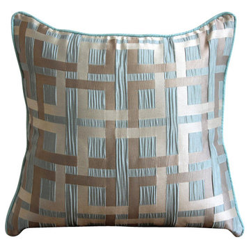 Maze Optic Striped 18x18 Jacquard Weave Sea Green Throw Pillow Covers, Opulence