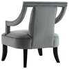 Avery Velvet Swoop Arm Square Back Open Sides Accent Chair, Gray