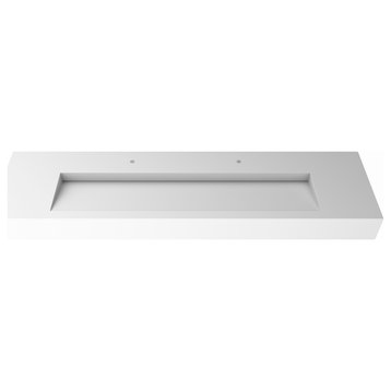 Pyramid Solid Surface Wall Mounted Ramp Basin Sink, White, 72", Standard