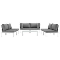 7-Piece Outdoor Sectional Sofa Set, White and Gray
