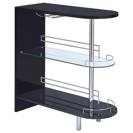 Coaster Bar Table in Glossy Black and Chrome Metal