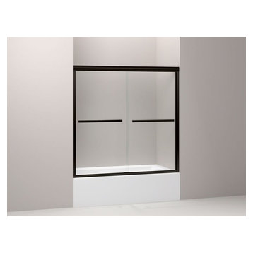 Kohler Gradient Sliding Bath Door, Crystal Clear Glass, Anodized Dark Bronze