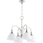 Quorum International - Quorum Richmond 4-Light Dinette & Breakfast Chandelier in Polished Nickel - This 4-light dinette & breakfast chandelier from Quorum International is a part of the Richmond collection and comes in a polished nickel finish. It measures 23" wide x 19" high.  It uses four standard bulbs up to 100 watts each.  This light would look best in the dining room or kitchen. For indoor use.  This light requires 4 , 100W Watt Bulbs (Not Included) UL Certified.
