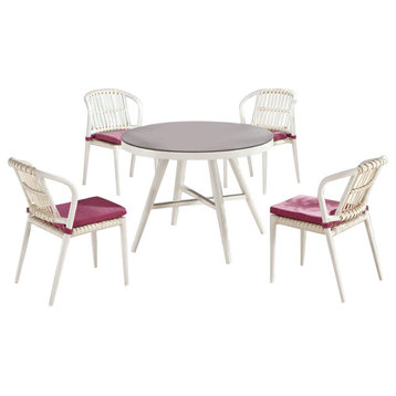 Kitaibela Modern Outdoor Armless Dining Set For Four With Round Table
