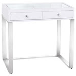 Impressions Vanity Company - Mini SlayStation Emma Vanity Table, White - Impressions Vanity slaystation Emma vanity small makeup desk has the perfect size since this desk will fit in your room very well. The table finish that you can see is very royal and elegant with a glossy look to rise up your bedroom or dressing room's beauty. Our vanity desk is made of premium MDF, durable construction with glossy metal legs to ensure enough support. Our vanity table has a wider size to keep your beauty products safe. This makeup vanity desk comes with 2 storage drawers compartments which got a convenient size. We kept the options where you can easily mount your favorite Hollywood mirror on the top of the table.
