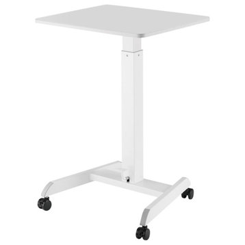 Mobile Pedal Controlled Height Adjustable Sit Stand Desk, Compact Size, White