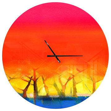 Tree and Red Sky Spring Season Landscapes Metal Clock, 36x36