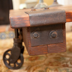 Rustic Rail Cart Table with 3 wheels - Coffee Tables