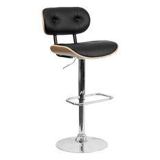 iHome Studio - Estella Beech Bentwood Adjustable Barstool With Button Tufted Black Vinyl - Bar Stools and Counter Stools