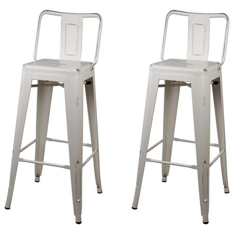 Metal White Bar Stools With Middle Back, Set of 2