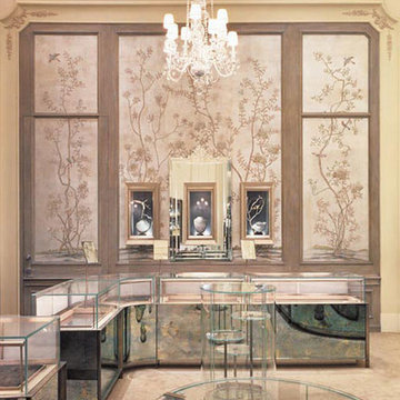 Handprinted Chinoiserie wallpaper in interior design