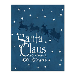 DDCG - Blue "Santa Claus is Coming to Town" Canvas Wall Art, 16"x20" - Prints And Posters
