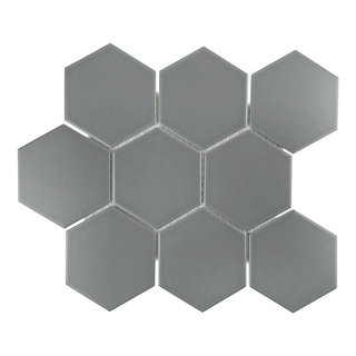 Gio Gray Matte 4" Hexagon Porcelain Mosaic Tile, 55 Sheets