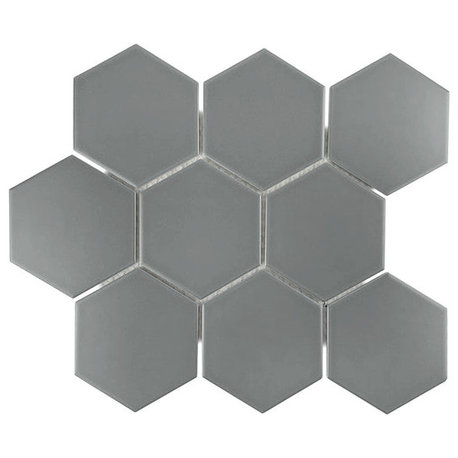 Gio Gray Matte 4" Hexagon Porcelain Mosaic Tile, 55 Sheets