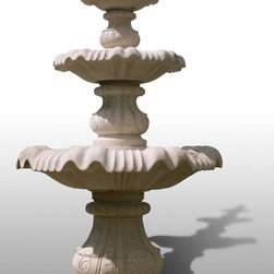 Large Classical 3-Tier Fountain in Giallo Fantasia Granite - Outdoor Fountains And Ponds