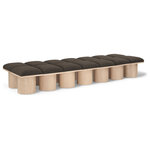 Meridian Furniture - Pavilion Black Boucle Fabric Bench, Brown, Natural Finish, 108.5" W X 36" D X 17.5" H - Bring valuable seating and remarkable style to your space with this Brown Pavilion boucle fabric bench, an exquisite balance of style and usability for the entryway, bedroom, and beyond. Crafted from oak veneer with a natural finish, this bench has a 4-inch-thick seat cushion that's channel-tufted for a touch of luxury. The bench's columnar bases add a dash of art deco design, making it a captivating focal point in any room.