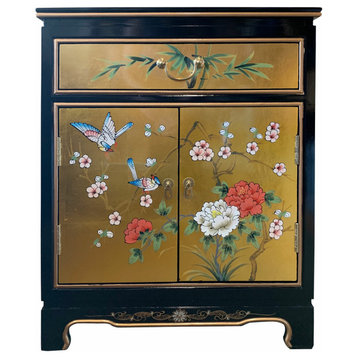 Oriental Cabinet Antique-Style Gold Leaf Hand-Painted Floral, Gold Leaf