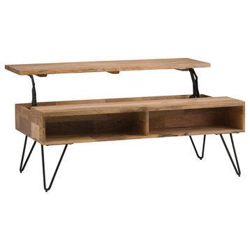 Solid Mango Wood And Metal 48" Wide Rectangle Lift Top Coffee Table In Natural