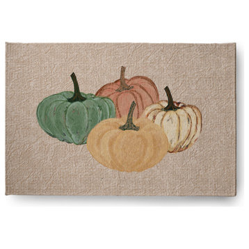 Paper Mache Pumpkins Fall Design Chenille Area Rug, Taupe, 2'x3'