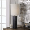 Black Marble Column Buffet Accent Lamp, Tall Shade Silver