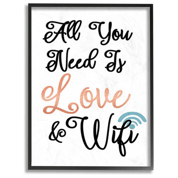 'All You Need is Love And WiFi', Framed Giclee, 11"x1.5"x14"