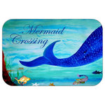 Mary Gifts By The Beach - Mermaid Crossing Plush Bath Mat, 20"x15 - Bath mats from my original art and designs. Super soft plush fabric with a non skid backing. Eco friendly water base dyes that will not fade or alter the texture of the fabric. Washable 100 % polyester and mold resistant. Great for the bath room or anywhere in the home. At 1/2 inch thick our mats are softer and more plush than the typical comfort mats.Your toes will love you.