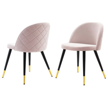 Side Dining Chair, Set of 2, Velvet, Pink, Modern, Bistro Restaurant Hospitality