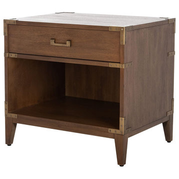 Contemporary Nightstand, Storage Drawer With Open Compartment, Brown