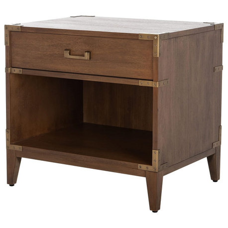 Contemporary Wood Nightstand with Drawer and Open Storage Compartment, Brown