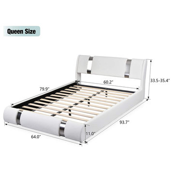 Queen Platform Bed Frame with Iron Pieces Decor and Adjustable Headboard