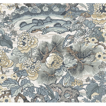 York Wallcoverings CY1543 Dynasty Floral Branch Wallpaper Blue / Gray
