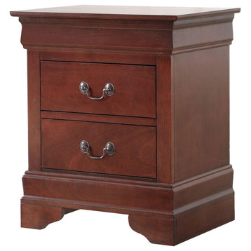Traditional Nightstand, 2 Storage Drawers With Antique Pull Handles, Cherry