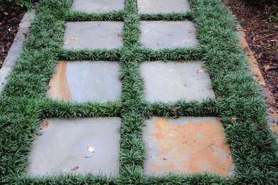 This is an example of a mid-sized contemporary front yard garden in Birmingham with natural stone pavers.