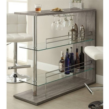 Bowery Hill 2 Shelf Pub Table with Wine Storage in Weathered Gray