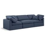 Meridian Furniture - Indulge Upholstered Modular Sofa, Navy, 3-Piece: 1 Armless Chair, 2 Corner Chair, Down Stuffed Linen Textured Fabric - Experience ultimate comfort and style with our navy linen textured fabric Indulge Sofa. The luxurious linen texture of the fabric will elevate the aesthetic of any room. This sofa provides ample space for you to relax while its modular build offers the option of unlimited configurations. Whether you're looking to add a stylish element to your living room or a comfortable seating option to your bedroom, this sofa is the perfect choice.