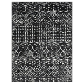 Hannah Moroccan Area Rug/Runner, Charcoal Grey, 5' x 7'