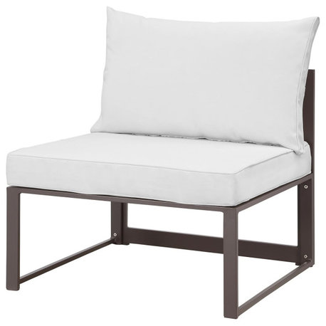 Contemporary Patio Chair with Aluminum Frame and Padded Seat, Brown White