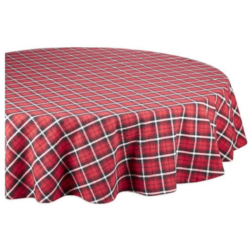 Glad Tidings Natural Cotton Plaid Tablecloth 70 Round