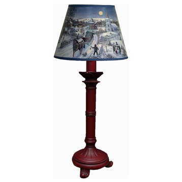 Burgandy Accent Lamp With Christmas Litho Shade
