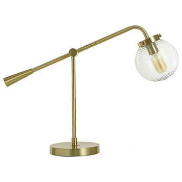 Reagan Contemporary Table Lamp Antique Brass Ribbed Glass Globular