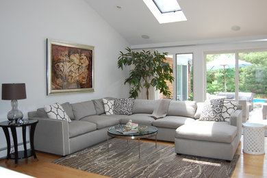Beach style living room photo in New York