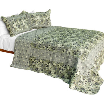 Noble Garden Cotton 3PC Vermicelli-Quilted Printed Quilt Set (Full/Queen Size)