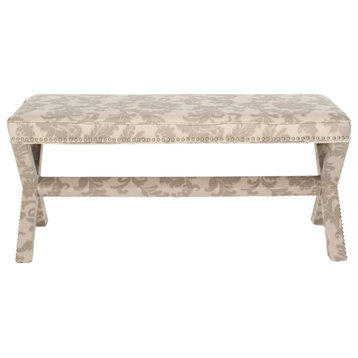 Rhianna Extended Bench Silver Nailheads Taupe/Beige Print